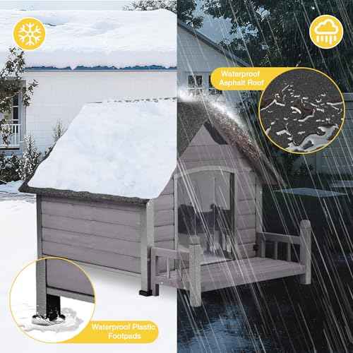 Dog House Outdoor Waterproof Dog Kennel for Small to Medium Size Dogs Doghouse Puppy Shelter with Elevated Floor for Winter (Grey-A / Medium)
