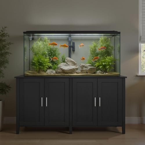 100 150 Gallon Fish Tank Stand Aquarium Stand with Cabinet Storage (Style1-Black / 60 inch)