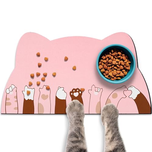 Cat Food Mats for Floor (Pink / 17.7"L x 9.8"W)