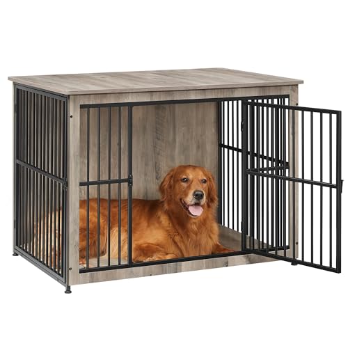 43.3" Dog Crate Furniture (Greige / 43.3"L x 29.9"W x 32.3"H)