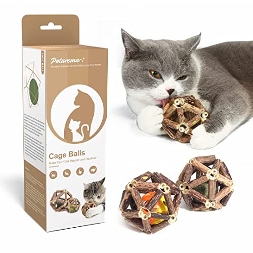 Catnip Toys 3Pcs Cat Toys Natural Silvervine Stick Cage Balls & Bell Ball for Indoor Cats