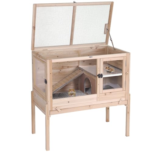 Wooden Guinea Pig Cages Indoor with Removable Stand (Natural Wood)
