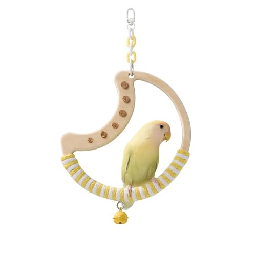 Natural Wooden Bird Swing (Yellow / 7.08"L x 0.48"W x 7.08"H)