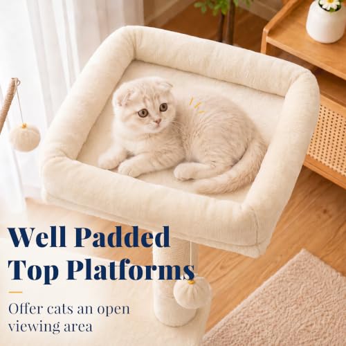 Cat Tree Tower with Padded Platform Bed (53 Inch / Beige)