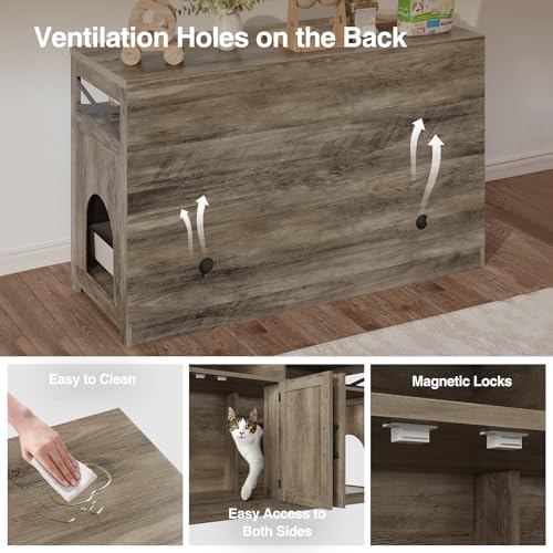 Cat Litter Box Enclosure for 2 Cats (Grey / 47.2"L x 18.1"W x 28.5"H)
