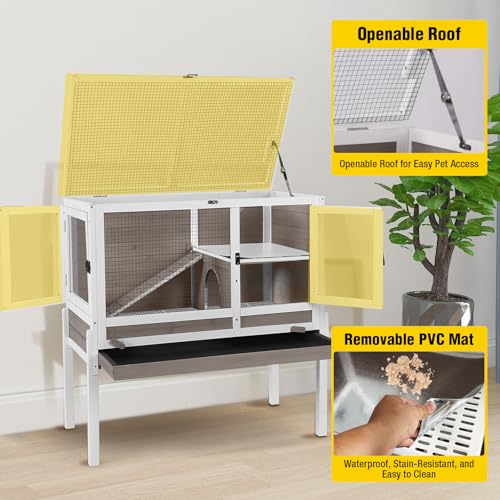 2 Story Indoor Rabbit Hutch Guinea Pig Cage with Stand ((Brown) / 36.6"L x 19.6"W x 36.6"H)