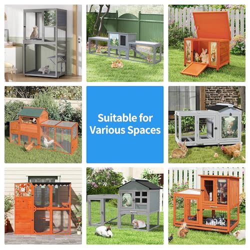 39IN Heated Rabbit Hutch with Wheels (Grey)