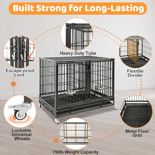 Taller 43" Two Tiers Dog Crate Cage Kennel with Divider (43"L - 2 Tiers - 2 Pack)