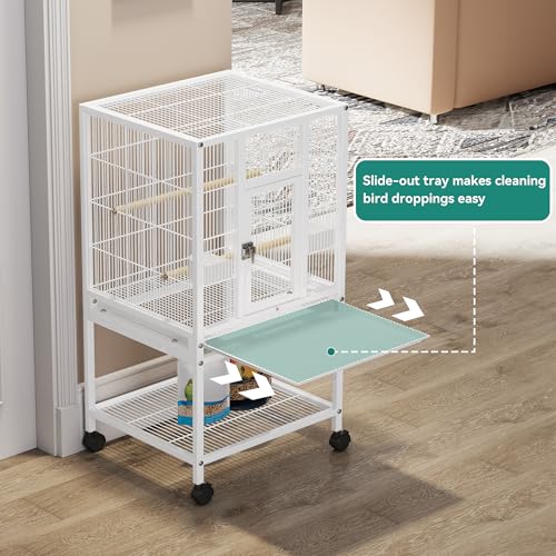 41 inches Metal Bird Cage for Parakeets (White / 19.0"L x 18.1"W x 40.5"H)