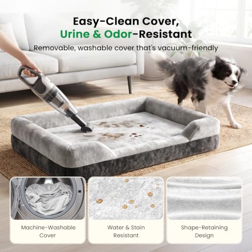 Extra Large Orthopedic Dog Bed for XL Dogs with Cooling Gel Solid Memory Foam (45.0"（115cm）IX 35.0"（90cm）w X 7"(18cm)th)