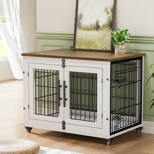 2 Pack Dog Crate Furniture (32.5"L x 22.1"W x 25.2"H / Set of 2 White)