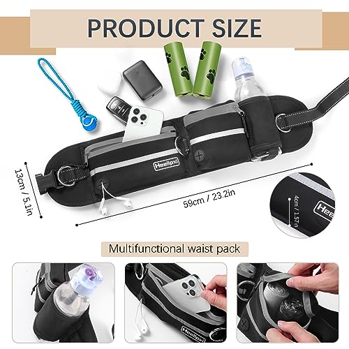Hands Free Waist Leash with Pouch for Two Dogs (Grey)