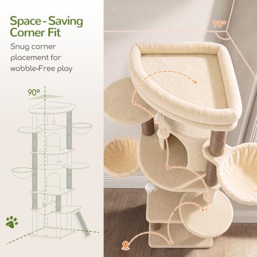 73in Corner Stable Cat Tree for Indoor Cats (Beige / 73 inch)