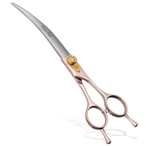 Professional Curved Dog Grooming Scissors 8'' Rose Gold 440C Stainless Steel Pet Cutting Shears Safety Trimming Shearing for Dogs Cats (Curved / 8")