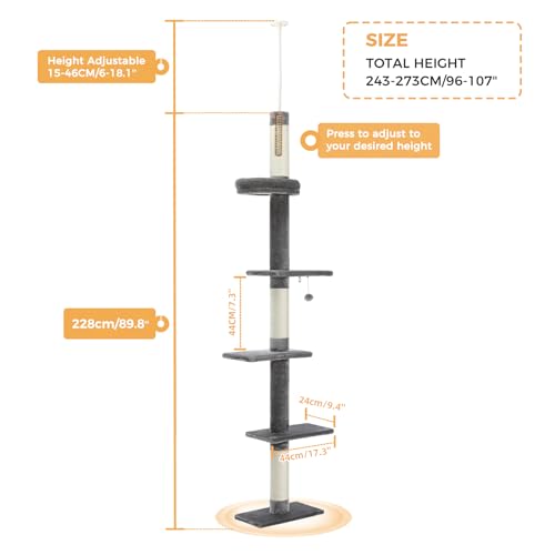 5 Tier Floor to Ceiling Cat Tree (61'' / Grey)