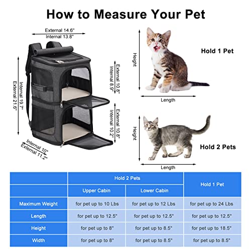 2-in-1 Double Pet Carrier Backpack for Small Cats & Dogs, Black (Black / 14.6"L x 11.2"W x 21.6"H)