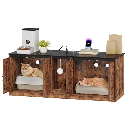Cat Litter Box Enclosure for 2 Cats (Rustic Brown)