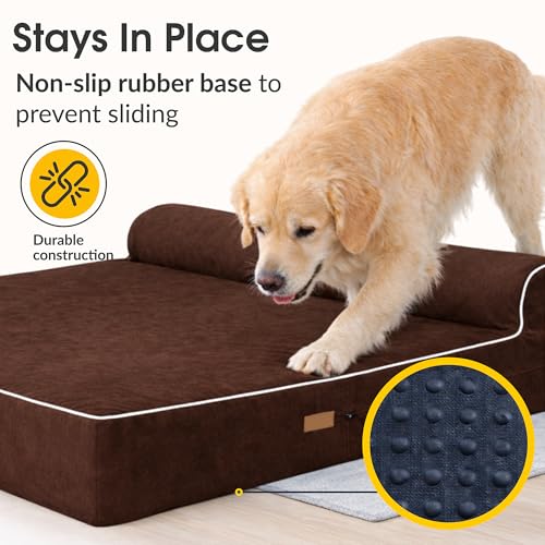 Orthopedic Memory Foam Dog Bed 7" Inch Thick Extra Large Dog Bed With Pillow Brown 50"x34"x10" Includes Waterproof Liner & Durable Removable Cover With Smart Design (Brown / XL - 50"x34"x10")