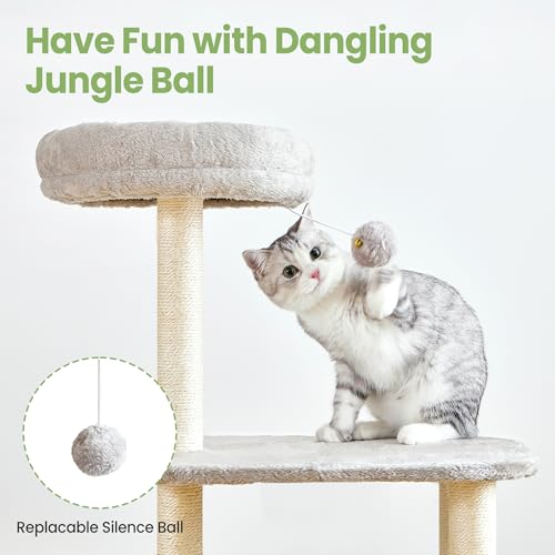 Small Cat Tree Tower with Lots of Scratching Posts (42 inches / Light Grey1)