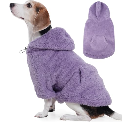 Fuzzy Dog Sweater with Adjustable Hood & Harness Hole (Large / Light Purple)