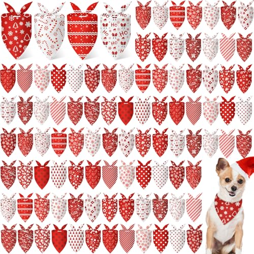 100 Pieces Christmas Dog Bandanas Bulk Red and White Xmas Bandanas for Dogs Triangle Scarf Bib Kerchief Set for Small Medium Large Doggie Christmas Costume Decor (Red white / 31.5 x 21.7 x 21.7")