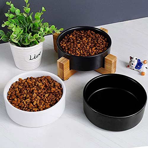 Ceramic Black Cat Dog Bowl Set with Stand (Black / Puppy/Small Size Dogs & Cat Bowls 400ML*2)