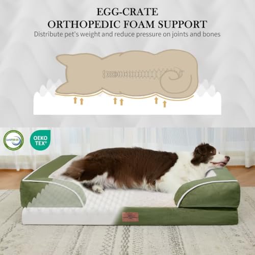 Orthopedic Dog Beds for Large Sized Dog with Bolster (36.0"L x 27.0"W x 8.0"Th / Light Green)