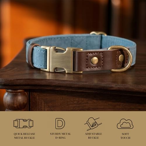 PU Leather Dog Collar for Small Dogs Puppy (Denim Blue / S: Neck 11-15", Width ⅝")