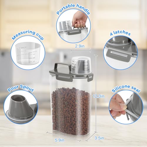 Small Dog Cat Food Storage Containers 2 Pack (Dark Grey -2Pcs 3Qt)