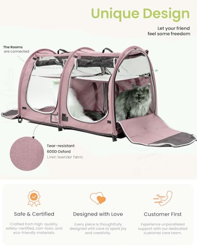 Portable Twin Compartment Show House Cat Cage Condo (Pink)