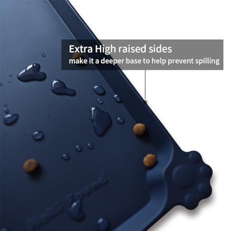 Large Waterproof Silicone Pet Food Mats Tray (24" x 16" / French Navy)