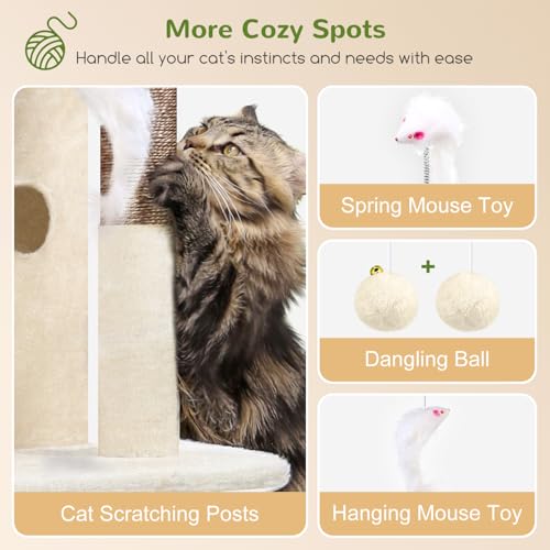 Cat Tree Tower for Indoor Cats Large Adult (Beige / XL)