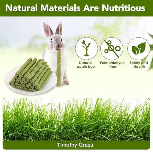 45 PCS Timothy Hay Sticks for Rabbits Natural Molar Teeth Stick Chew Toys for Bunnies Chinchillas Guinea Pigs Hamsters and Other Small Animals Treats (0.27 Ounce (Pack of 45))