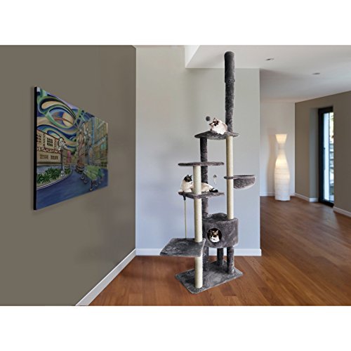 100" 113" Tall Cat Tree for Indoor Cats w (Cat Tower / Skyscraper Playground (Gray))