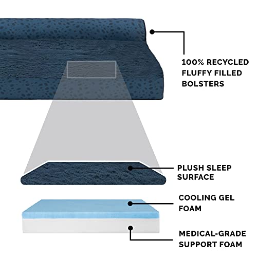 Cooling Gel Dog Bed for Medium (Medium / (Plush & Almond Print) Blue Almonds)