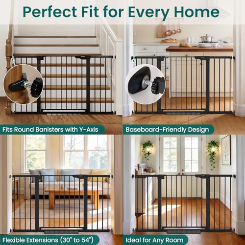 30 54" Extra Wide Baby Gate for Stairs & Auto Close Dog Gate Black (Black / 30"-54" W x 30.5" H)