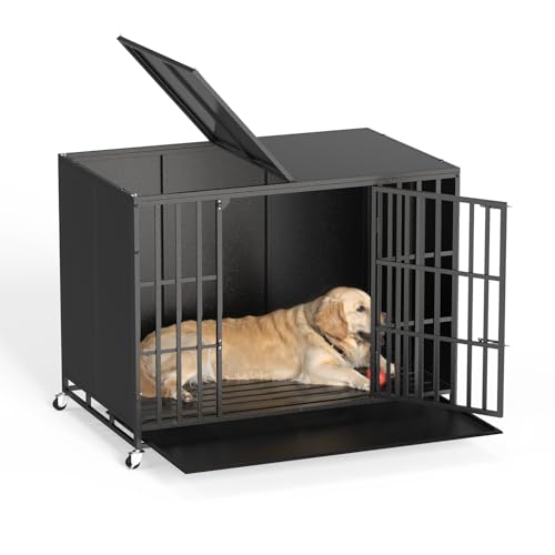 42 inch Heavy Duty Indestructible Dog Crate (43.3"L x 30.7"W x 33.8"H / Black)