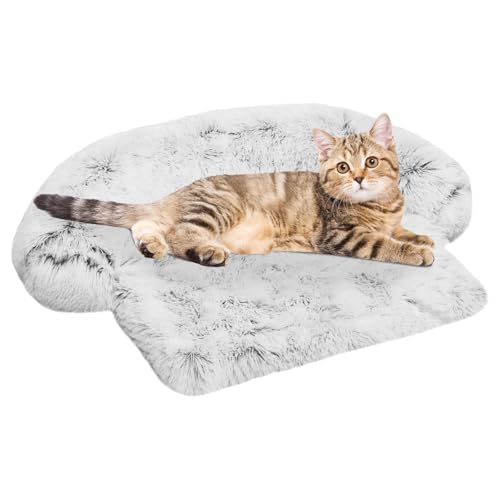 Calming Dog Bed Fluffy Plush Dog Mat for Furniture Protector with Removable Washable Cover for Large Medium Small Dogs and Cats (Light Grey / 31.0"L x 23.5"W x 5.0"Th)