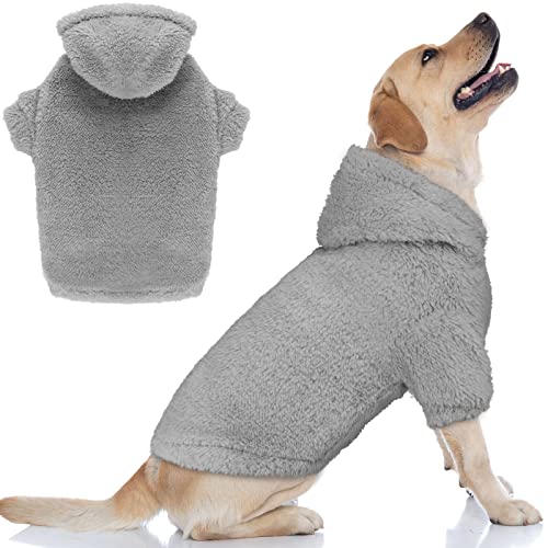 Fuzzy Dog Sweaters for Large Dogs Pet Hoodie Clothes Warm Soft Pet Coats Hooded Sweatshirt Dog Sweaters for Extra Large Dogs (X-Large / Grey)