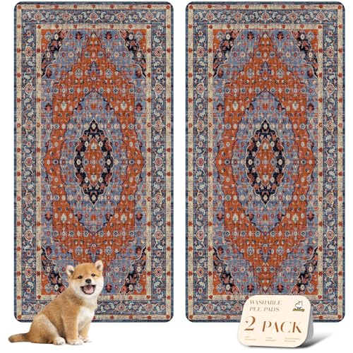 Washable Pee Pads for Dogs (36x72 Inch (Pack of 2) / Red/Floral)
