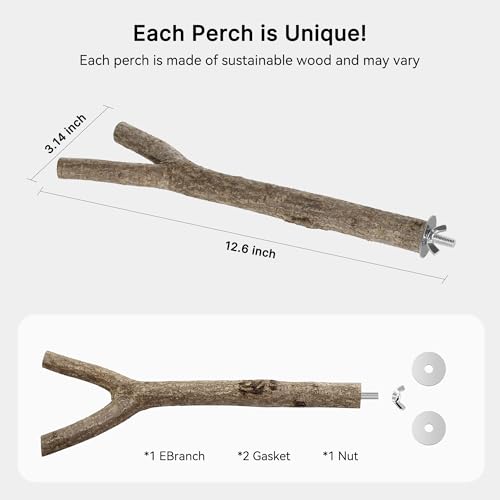 Natural Wooden Perches for Bird Cages (Natural Bark / 2 Pack)