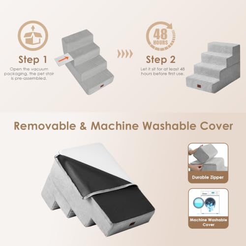 Dog Stairs for Bed 18" H (Light Grey / Extra Wide 16.5" x 28" x 18")