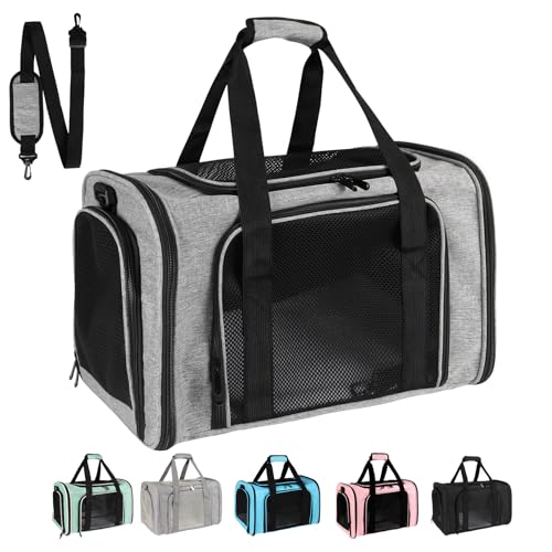 Dog Cat Carrier Pet Carriers for Large Cats Small Dogs Carrier Soft Sided Puppy up to 25Lbs Dog Carrier Portable Foldable Dog Cat Travel Carrier (20.0"L x 13.0"W x 13.0"H / Grey&Black)
