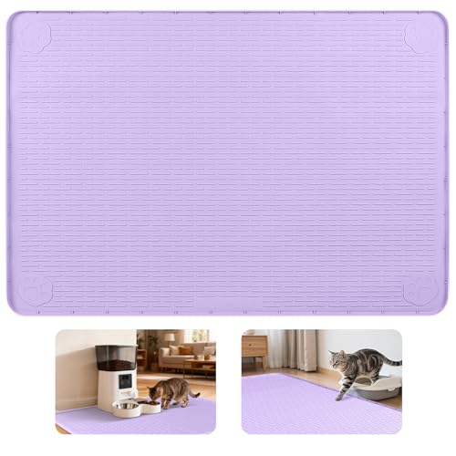 Cat Food Mat Extra Large Silicone Pet Bowl Mat 34''x22'' (Purple / 34"L x 22"W)