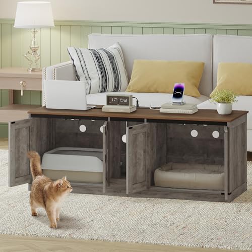 Cat Litter Box Enclosure for 2 Cats (Greige)