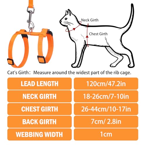 Adjustable Cat Harness and Leash Set Escape Proof Kitten Strap Collar for Walking Travel (Small / Orange)