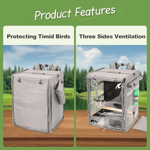 Bird Carrier Travel Cage (17.5"L x 14.8"W x 23.6"H / Grey)