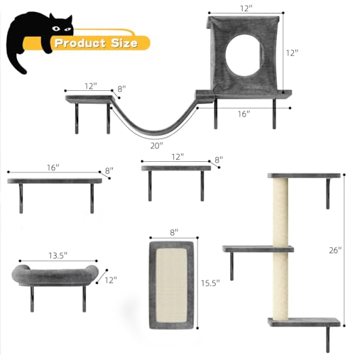 12-in-1 Cat Wall Shelves, Luxury Wall-Mounted Cat Shelves, Dark Gray (Dark Gray / Set of 12)
