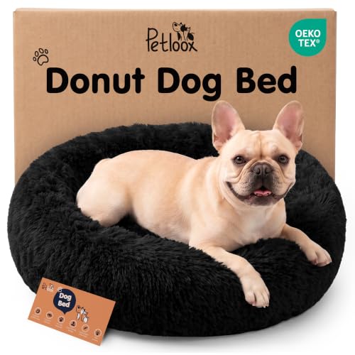 Calming Donut Dog Bed for Small Dogs (Black / Medium (30"L x 30"W x 9"Th))