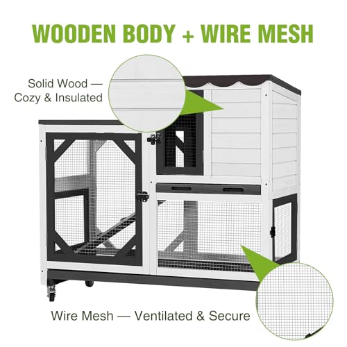 Wooden 2 Story Rabbit Hutch Indoor Outdoor (Black&White / 39.3"L x 22.0"W x 36.8"H)